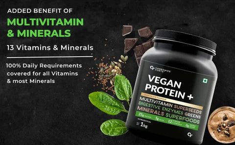 Carbamide Forte Vegan Protein Powder - Plant Based Pea Protein Powder with Multivitamin, Minerals, Superfoods, Digestive Enzymes - 1Kg