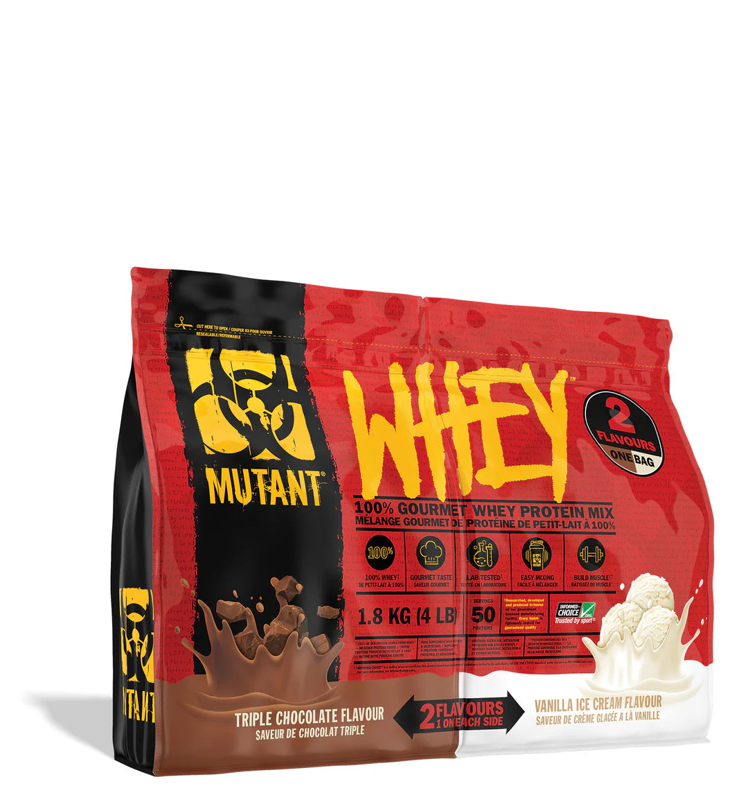 MUTANT WHEY 100% Gourmet Whey Protein Mix 4lb ( 1.8Kg) Dual Flavor - 50Ser
