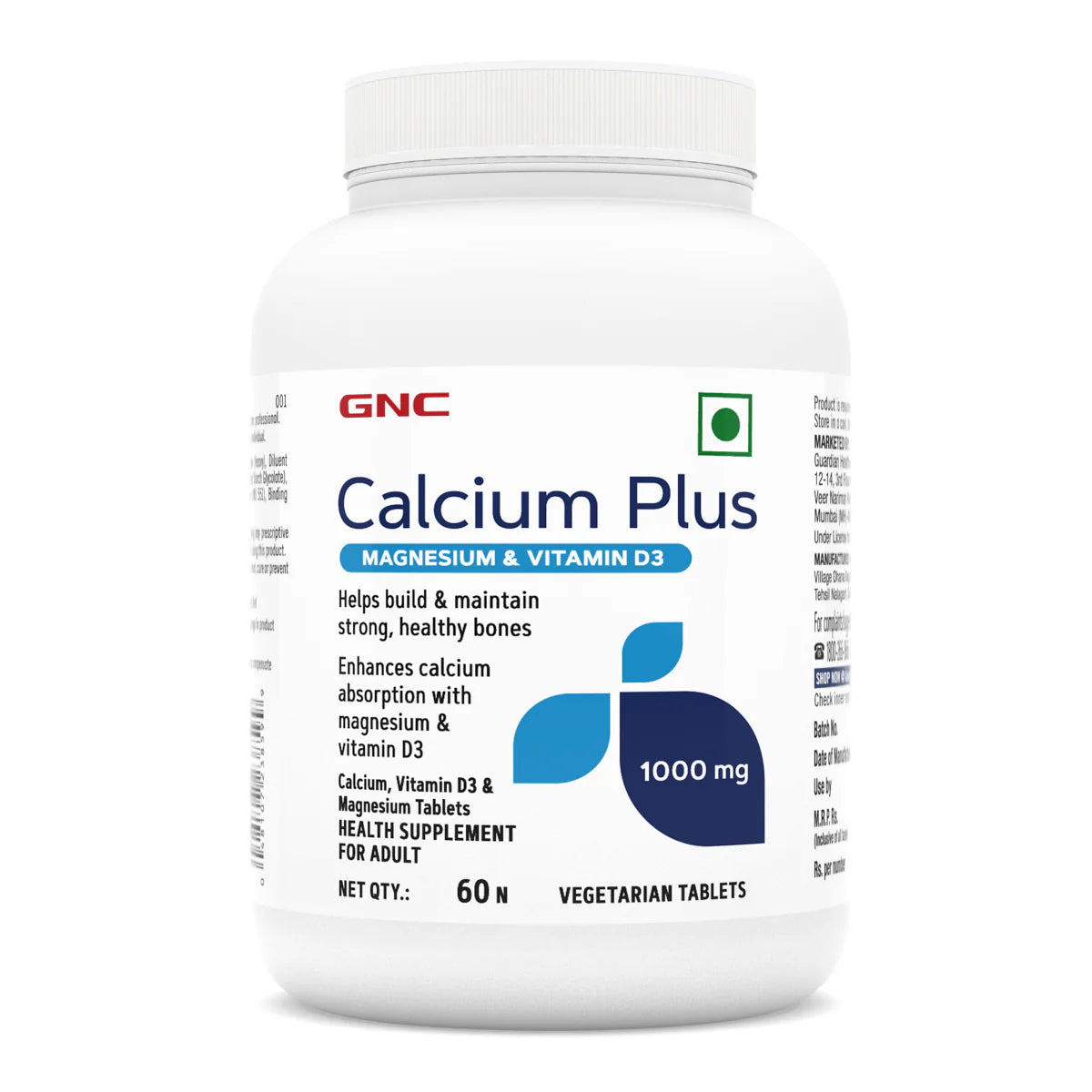 GNC Calcium Plus 1000mg with Magnesium and Vitamin D3 Promotes Healthy & Strong Bones 60 Tablets