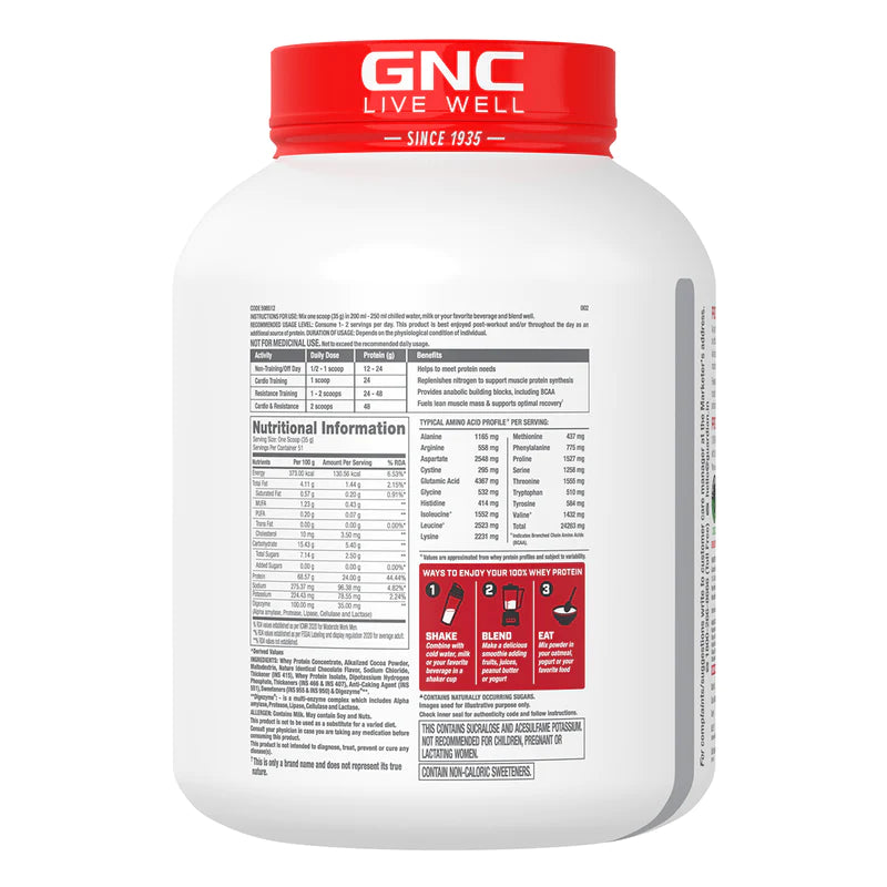 GNC Pro Performance 100% Whey Protein, Faster Recovery & Lean Muscle Gains | Informed Choice Certified 4 lbs | 51 Servings