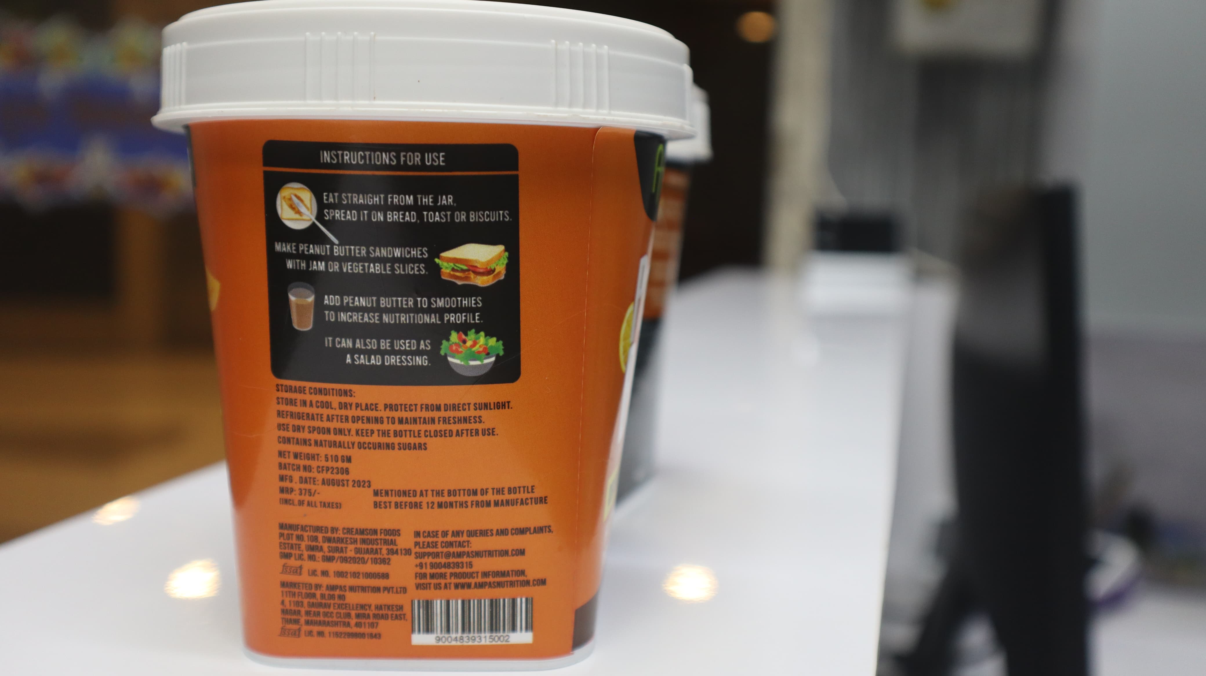 Ampas Nutrition 100% Natural High Protein Peanut Butter (Orange With Vitamin C) 510gm