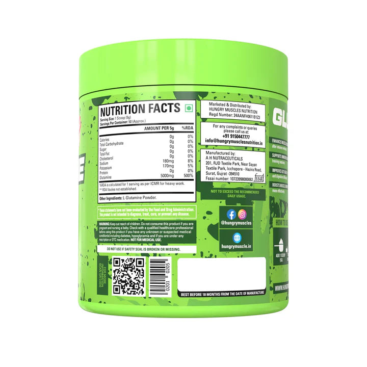 Hungry Muscles Glutamine 50 Serving Unflavored(250 Grams)