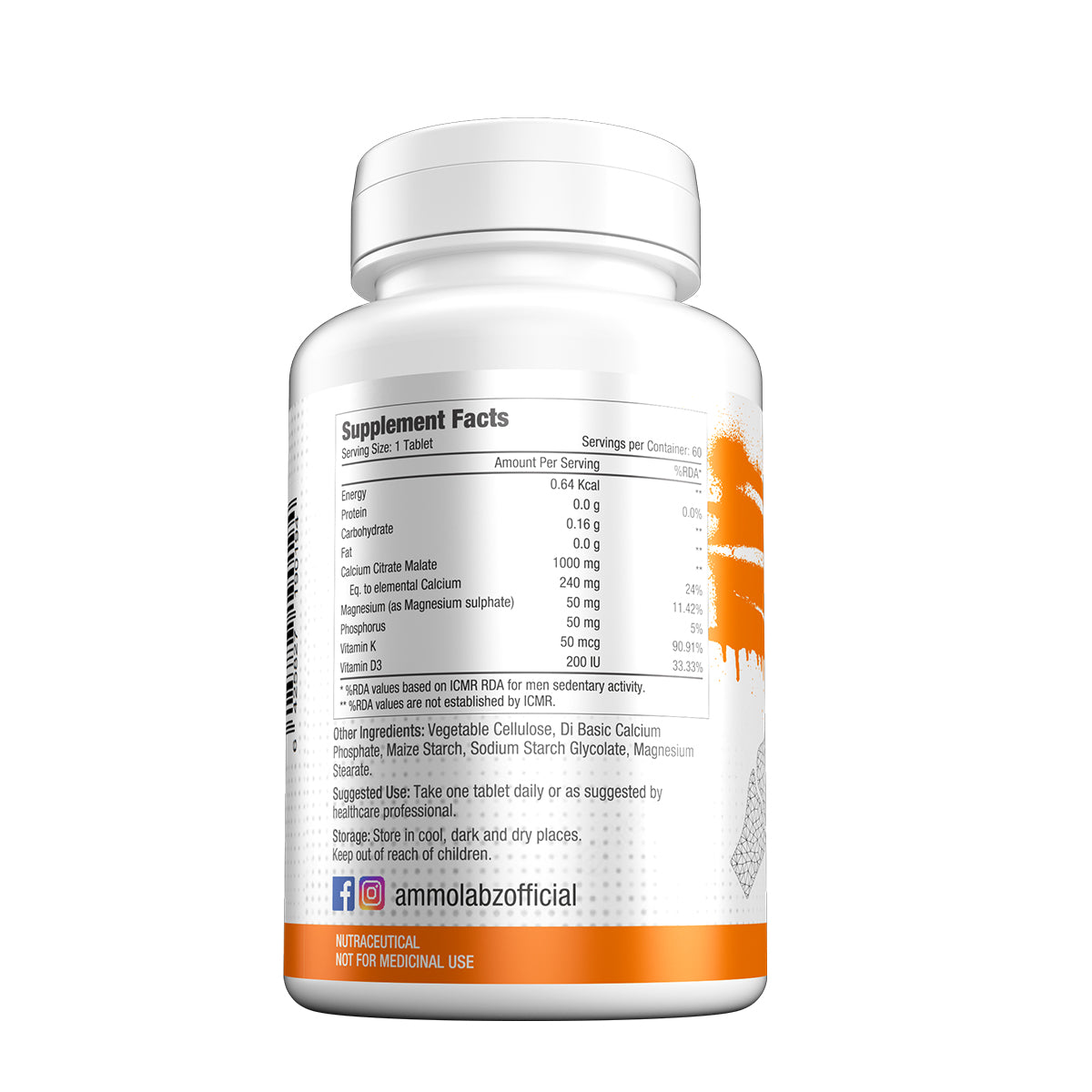 Ammo Labz Calcium Magnesium +Vitamin K2+D3 60 Tablets