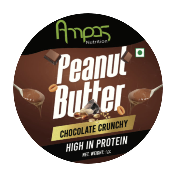 Ampas Nutrition 100% Natural High Protein Peanut Butter (Chocolate Crunchy, 1Kg)