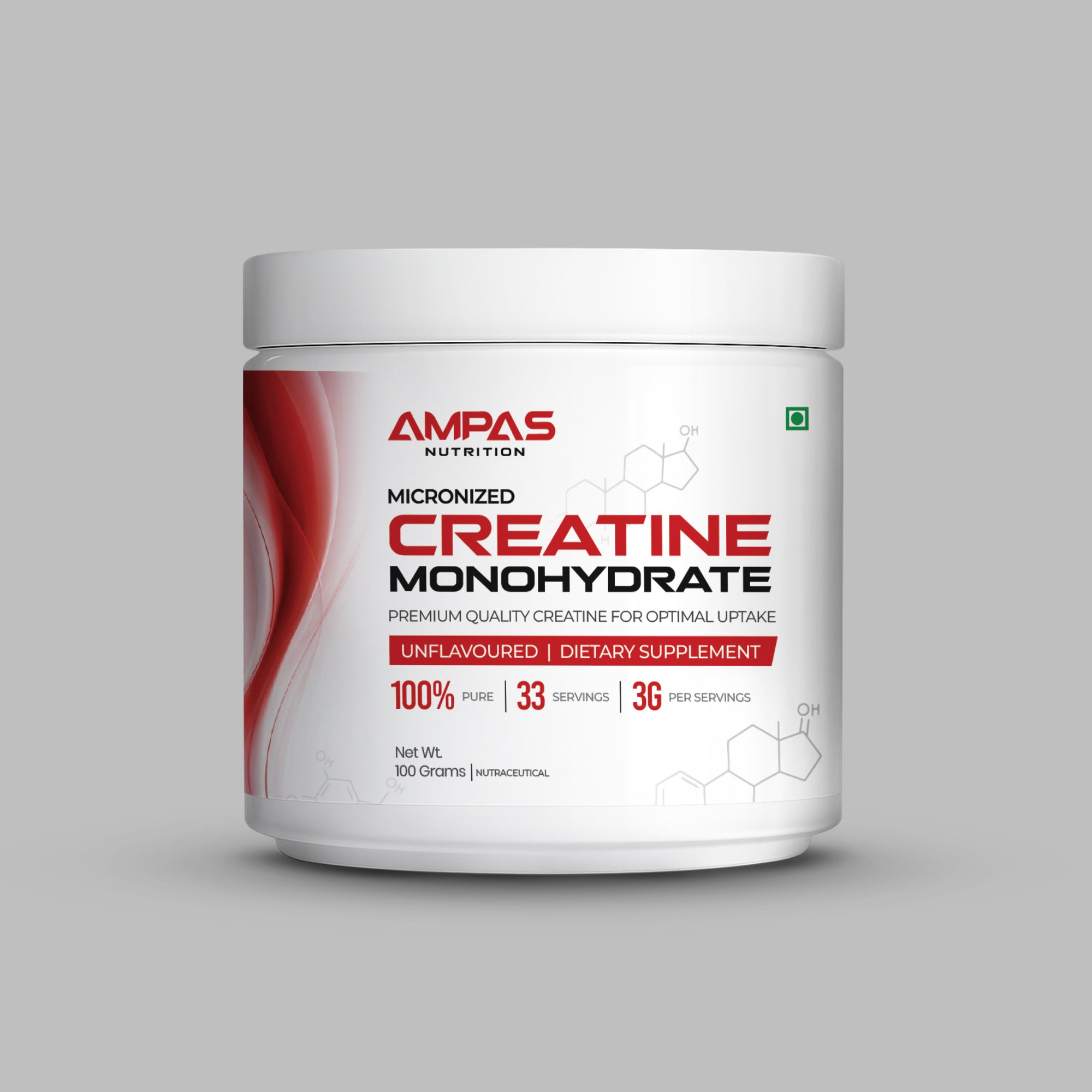 Ampas Nutrition Creatine Monohydrate 33ser, 3gram, 100gram