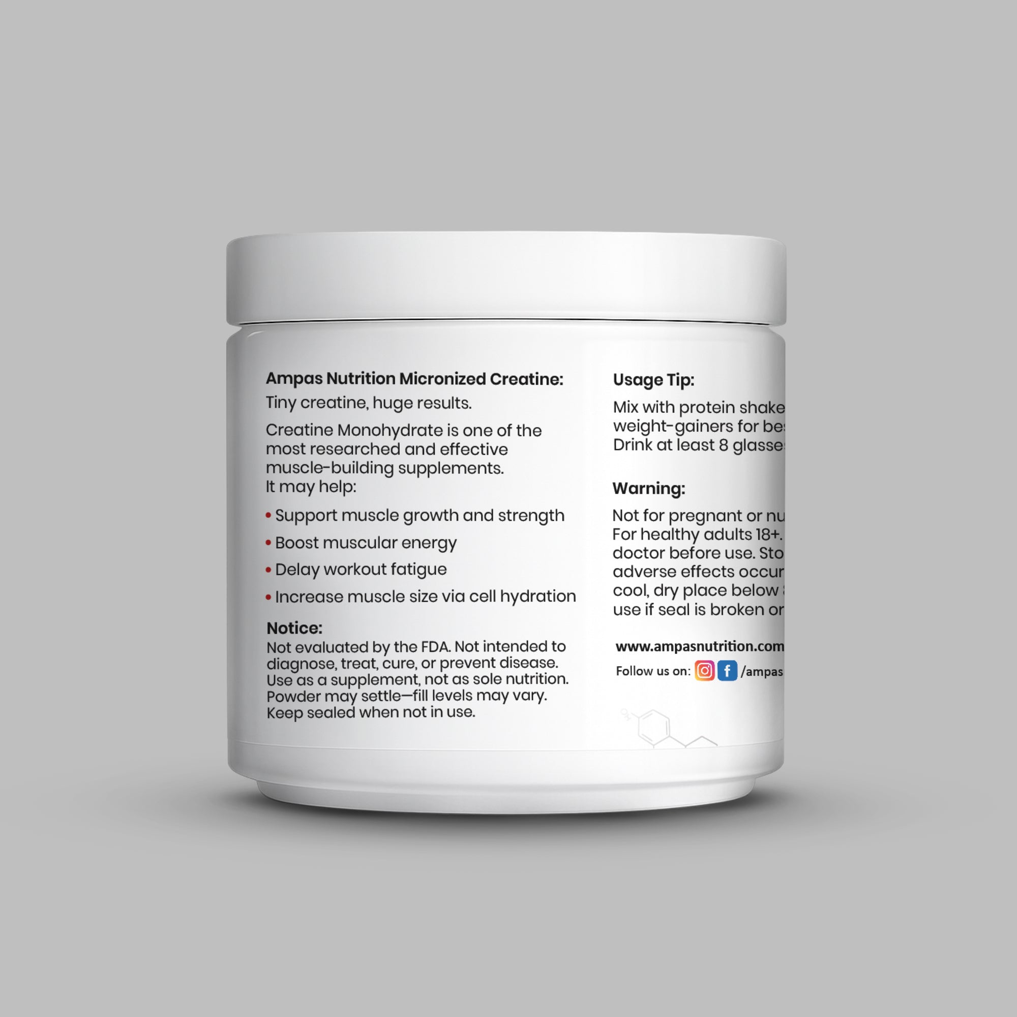 Ampas Nutrition Creatine Monohydrate 33ser, 3gram, 100gram