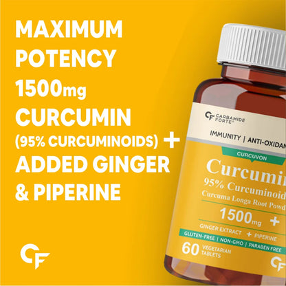 CF Curcumin with Piperine Tablets with 95% Curcuminoids | Immunity Boosters Tablet for Adults with Curcuma Longa, Turmeric Powder & Ginger – 60 Veg Tablets