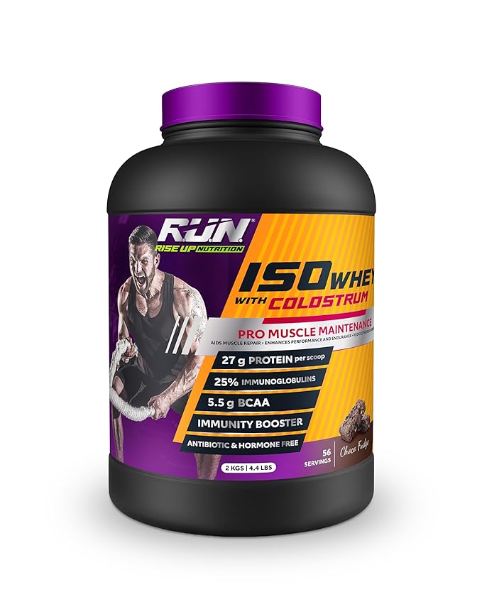 R.U.N (RISE UP NUTRITION) ISOWHEY WITH COLOSTRUM 2KG | 27G PROTEIN | 56 SERVINGS | 100% ISOLATE WHEY