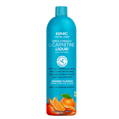 GNC Total Lean Triple Strength L-Carnitine Liquid 3000mg | Burns Fat For Energy & Muscle Gains 450ml | 30 Servings