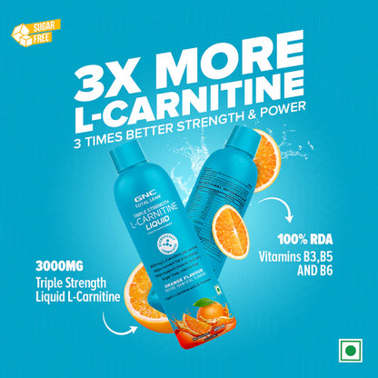 GNC Total Lean Triple Strength L-Carnitine Liquid 3000mg | Burns Fat For Energy & Muscle Gains 450ml | 30 Servings
