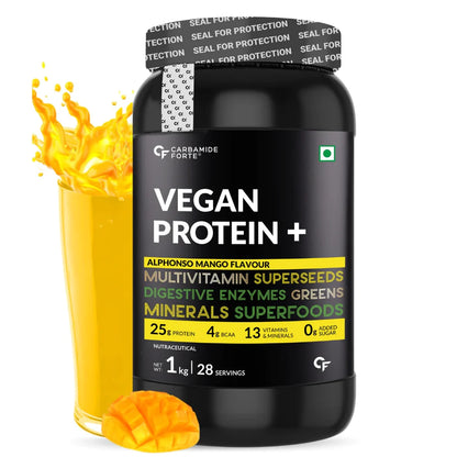 Carbamide Forte Vegan Protein Powder - Plant Based Pea Protein Powder with Multivitamin, Minerals, Superfoods, Digestive Enzymes - 1Kg