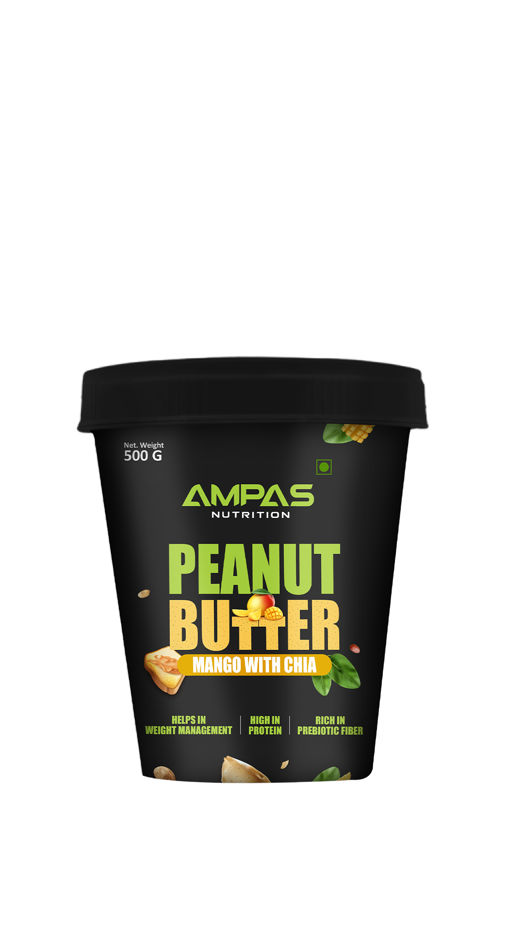 Ampas Nutrition 100% Natural High Protein Peanut Butter (Mango with Chia, 500g)