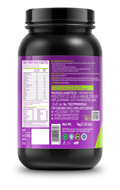 R.U.N Rise Up Nutrition 100% Egg Albumen Powder 2.20lbs, 1kg