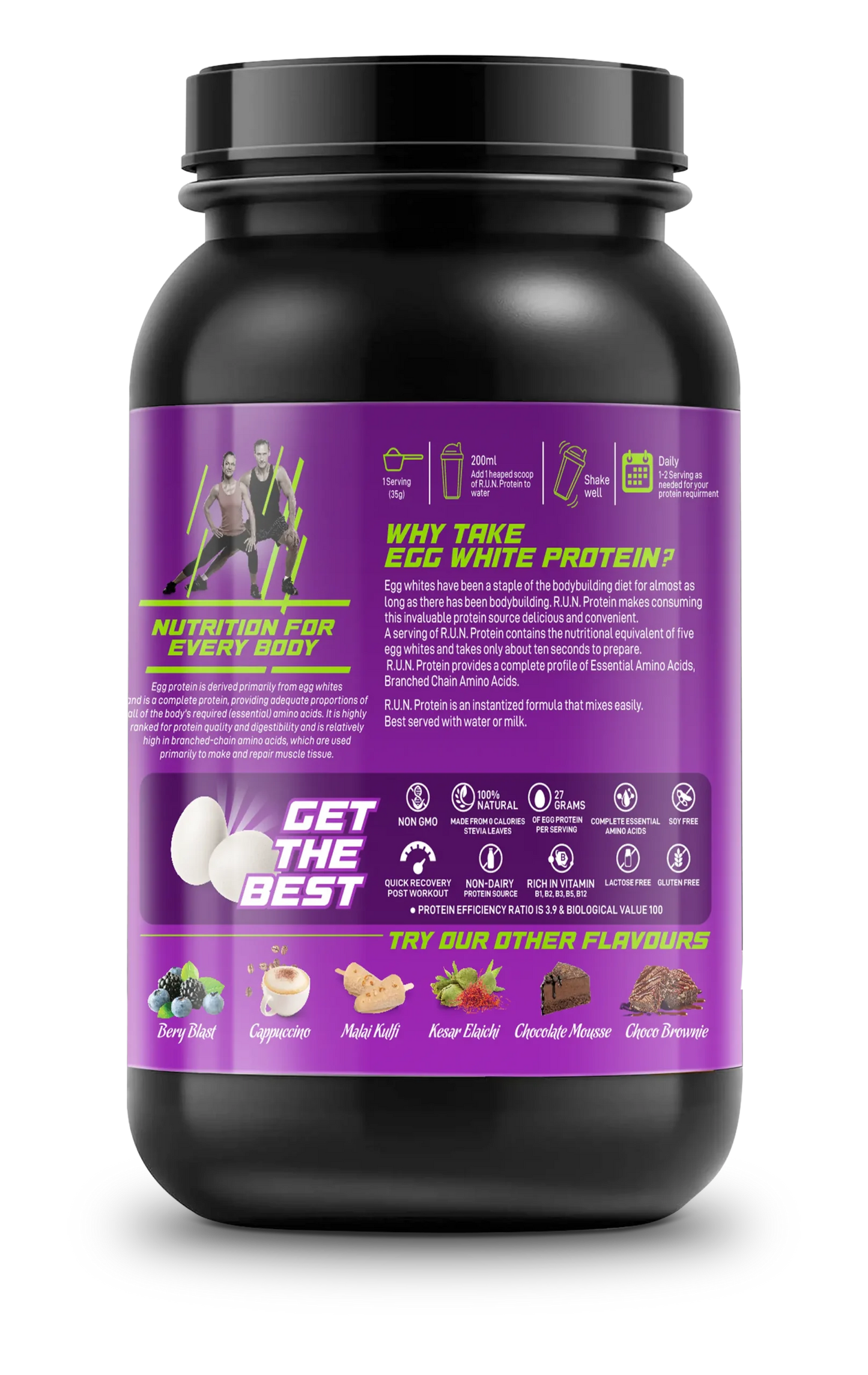 R.U.N Rise Up Nutrition 100% Egg Albumen Powder 2.20lbs, 1kg