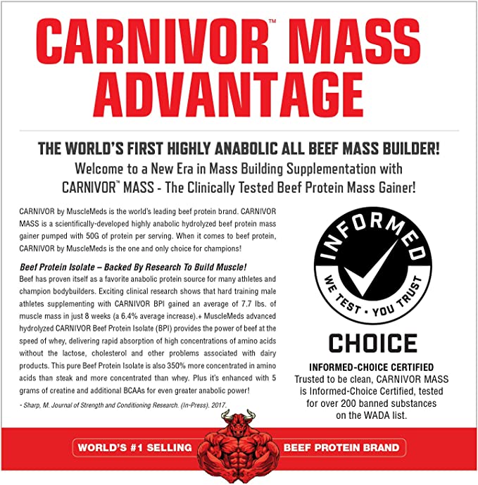 MuscleMeds Carnivor Mass Anabolic Beef Protein Gainer - 10 lbs