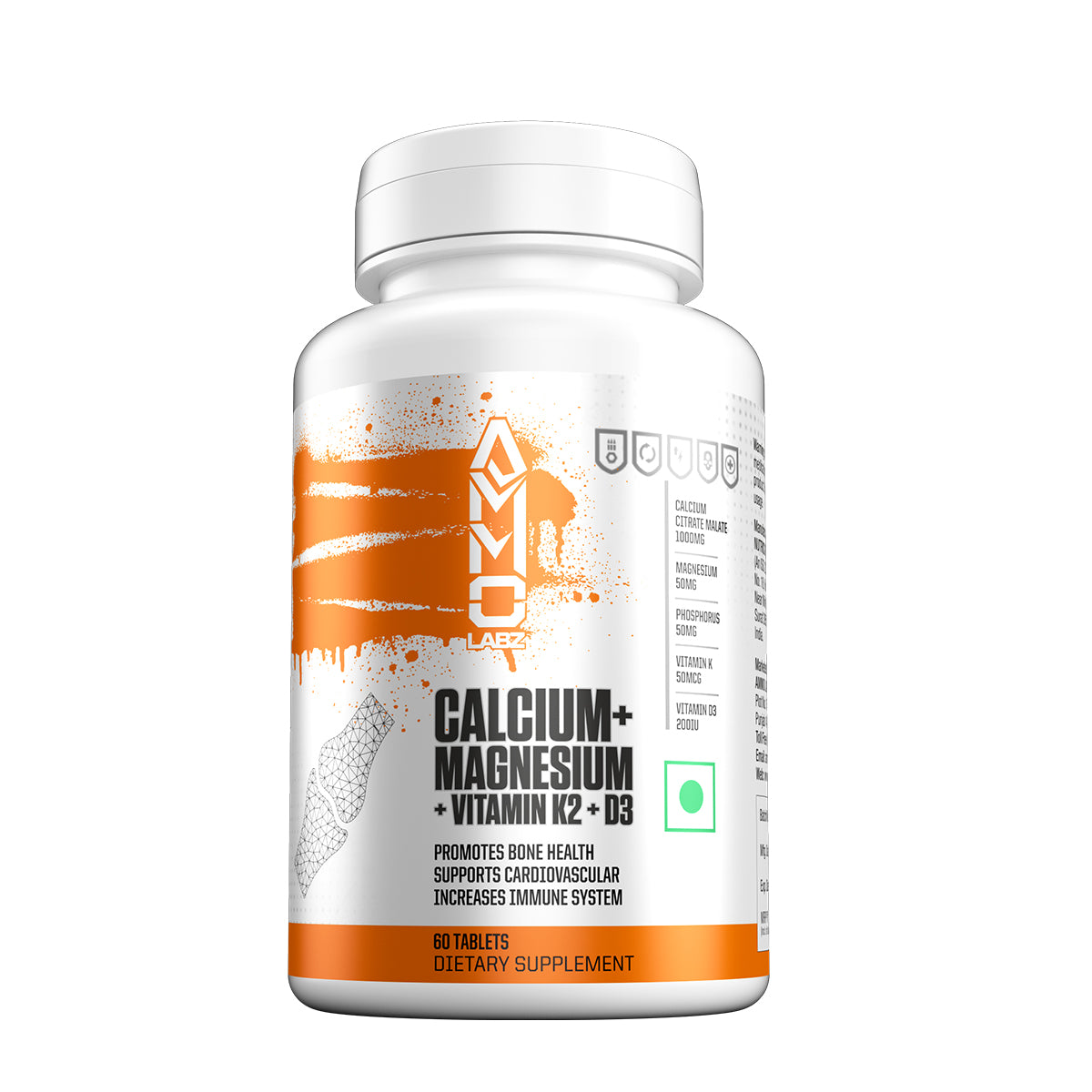 Ammo Labz Calcium Magnesium +Vitamin K2+D3 60 Tablets