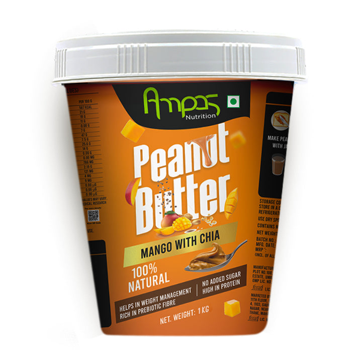 Ampas Nutrition 100% Natural High Protein Peanut Butter (Mango with Chia, 1Kg)